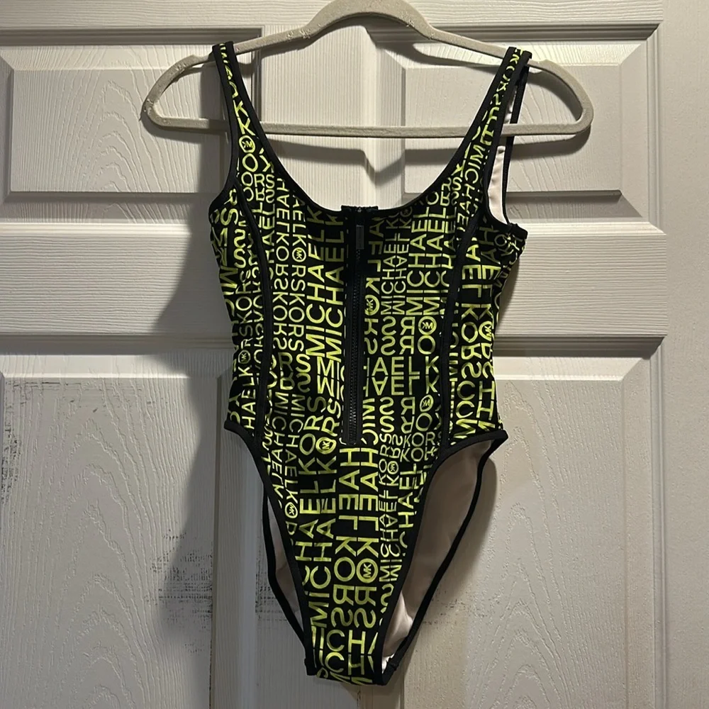 Michael Kors Newspaper Print Zip Front One-Piece Swimsuit 6 Bathing suit